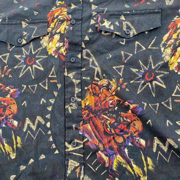 Vintage Lone Roo Roper Button Down Shirt Mens Aztec Native Print Mens XL USA AOP - Picture 2 of 9